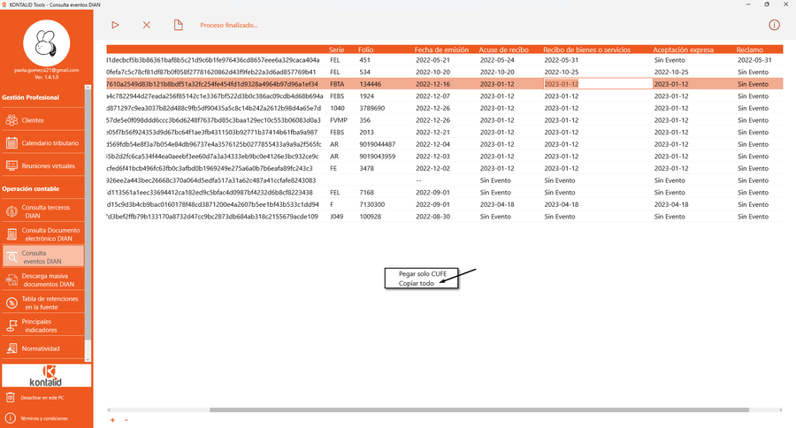Consulta eventos DIAN exportar a Excel