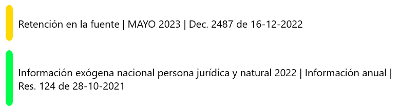 Información de los vencimientos de impuestos.